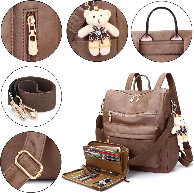 Soperwillton Women Backpack Purse Multipurpose Design Handbags Shoulder Bag PU Leather Travel bag Backpack Set 2pcs - Image 4